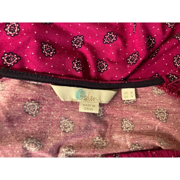 Boden US 4 Raspberry Pink Print Keyhole Neckline Viscose Knit Smocked Shirt - Picture 4 of 4